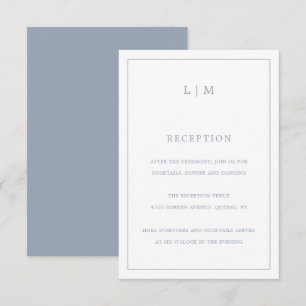 Lauren Dusty Blue Monogram Elegant Wedding Begleitkarte