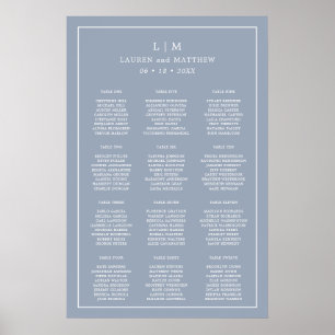 Lauren Dusty Blue Monogram Elegant Wedding Poster