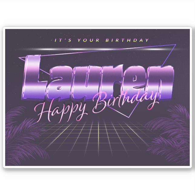 Lauren Name Vorname lila retro Sticker Geburtstag (Vorderseite)