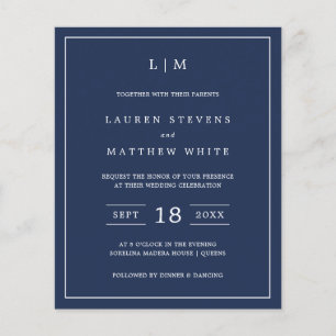 Lauren Navy Blue Budget Einladung zur Hochzeit