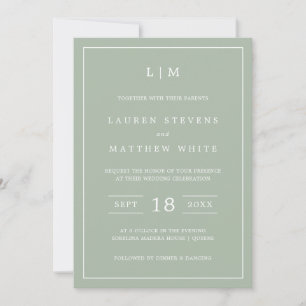 Lauren Sage Green Monogram Elegant Wedding Einladung