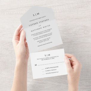 Lauren Silver Monogram Elegant Wedding All In One Einladung