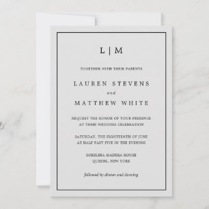 Lauren Silver Monogram Elegant Wedding Einladung