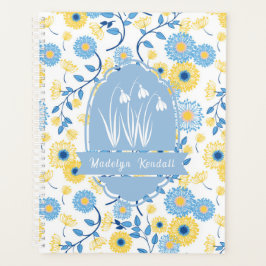 Laurentien floral bleu et jaune avec nom personnal