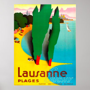 Lausanne, Genfersee Strand, Schweiz Poster