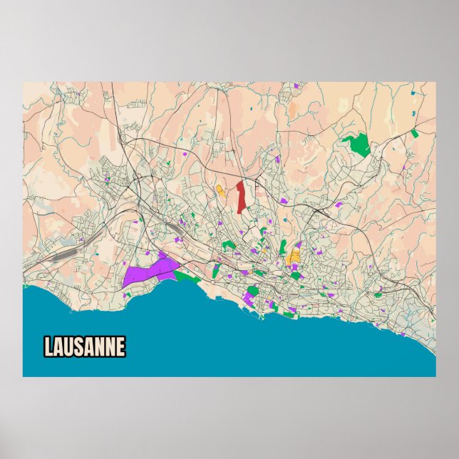 Lausanne Karte Poster (Vorne)