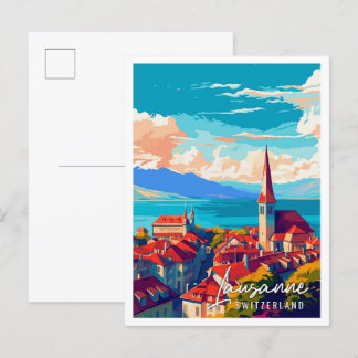 Lausanne Schweiz Vintage Illustration Postkarte
