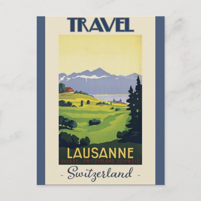 Lausanne Switzerland Vintage Travel Poster Postkarte (Vorderseite)