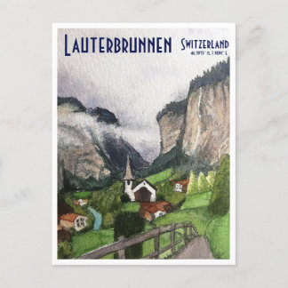 Lauterbrunnen Suisse voyage carte postale art
