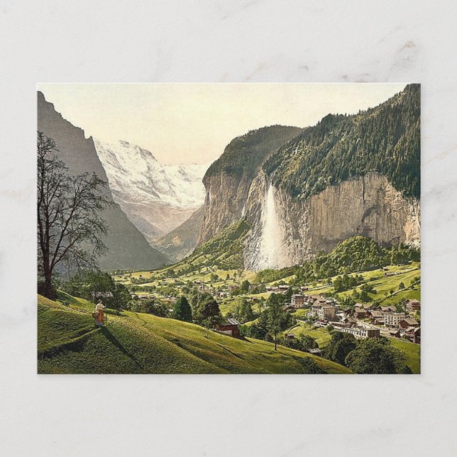 Lauterbrunnen Tal mit Staubbach, Berner Oberl Postkarte (Vorderseite)