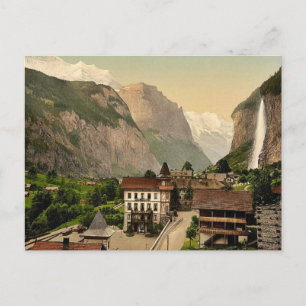 Lauterbrunnen Tal mit Staubbach und Hotel Stei Postkarte