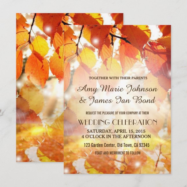 L'automne laisse des invitations Mariages de autom (Devant / Derrière)
