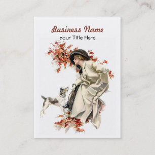 L'automne laisse la Carte de visite dame et chien