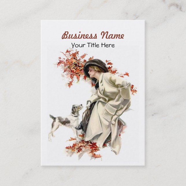 L'automne laisse la Carte de visite dame et chien (Devant)