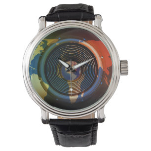 Lautsprecher auf einem Weltkartenhintergrund Armbanduhr