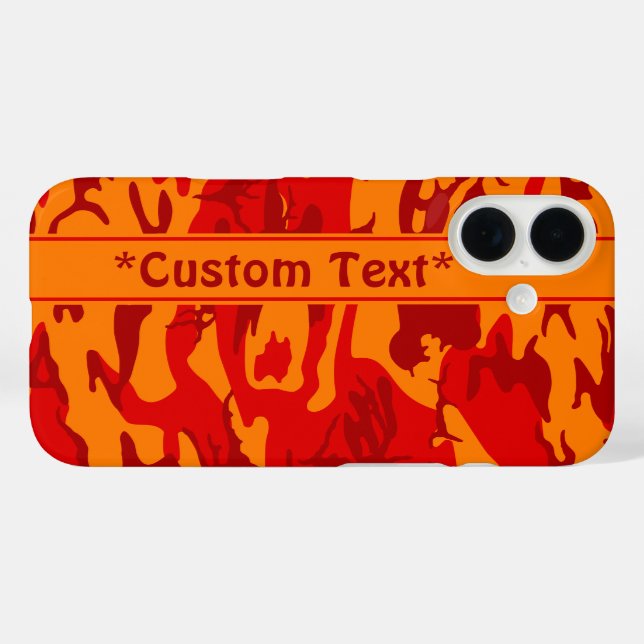 Lava Red Camouflage mit benutzerdefiniertem Text iPhone 16 Hülle (Rückseite (Horizontal))