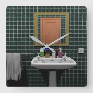 Lavabo en cuarto de baño quadratische wanduhr