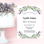 Lavaflorale zum Geburtstag Eukalyptus Einladungspostkarte<br><div class="desc">Eine klassische Einladung für eine 40. Geburtstagsfeier (oder jedes Alter). Mit Lavendelblumen und Eukalyptus-Pflanzen dekoriert. Personalisieren Sie Ihren Namen und Ihre Party-Daten und fügen Sie diese hinzu.</div>