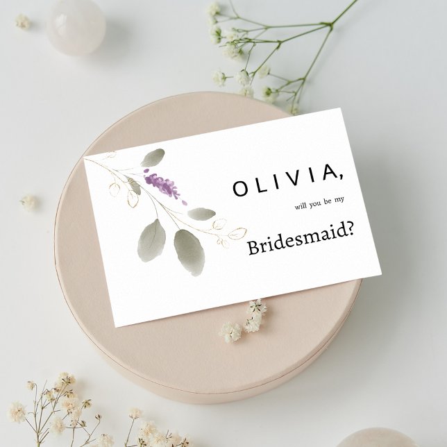 Lavan Minze Gold Aquarell Blumenzwiebelmädchen Einladung (Lavender mint gold watercolor floral Bridesmaid )