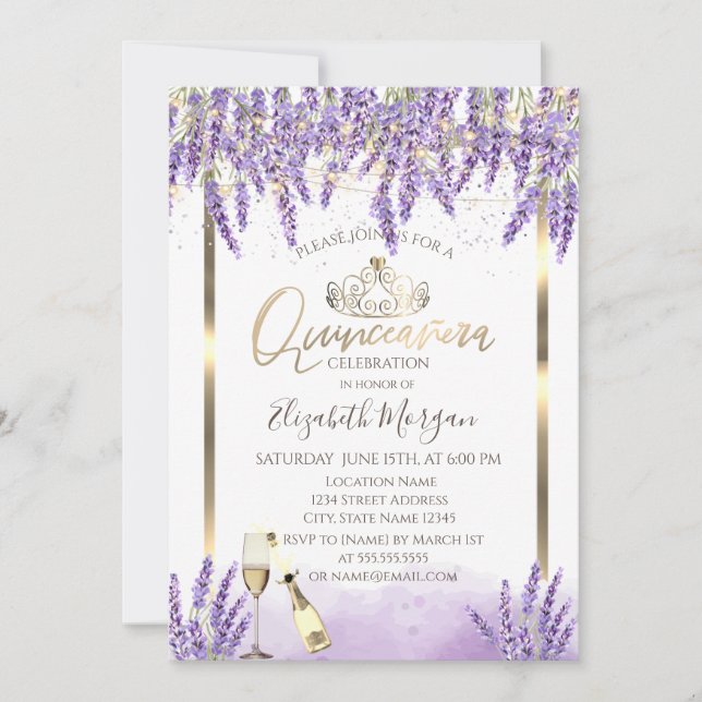 Lavanda Frame Wine Quinceanera Einladung (Vorderseite)