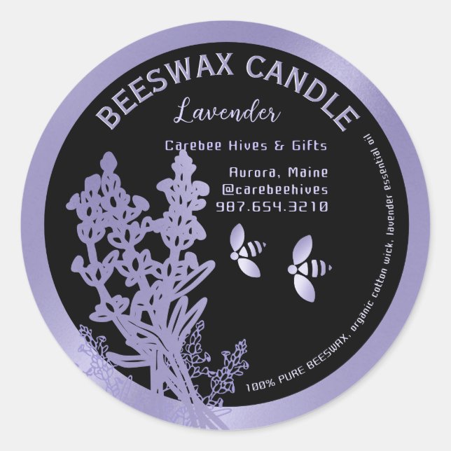 Lavande cire d'abeille Étiquette avec fleurs & abe (Devant)