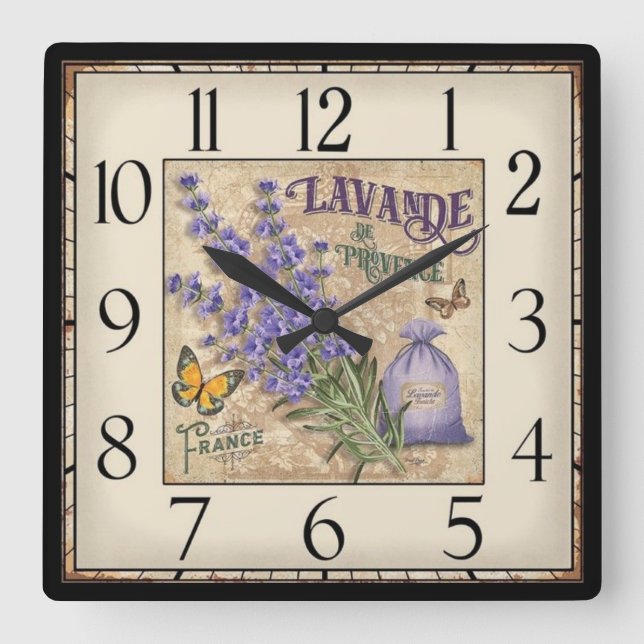 Lavande De Provence Clock Quadratische Wanduhr (Vorderseite)