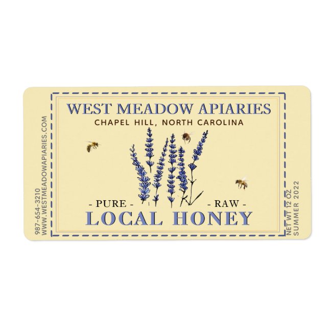 Lavande et abeilles Miel Étiquette Dashed (Devant)