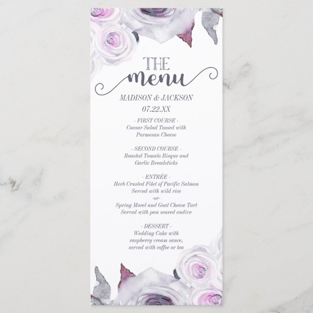 Lavande et Rose gris Floral Wreath Mariage Menu (Devant)
