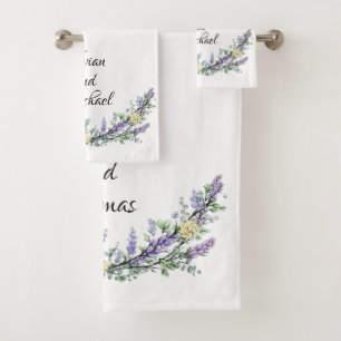 Lavande Eucalyptus jaune roses aquarelle Bain