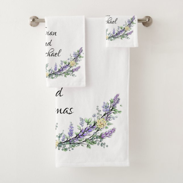 Lavande Eucalyptus jaune roses aquarelle Bain (En situation)