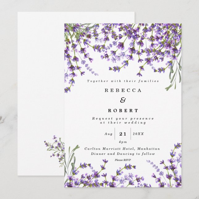 lavande fleuris boho faire-part de mariage moderne (Devant / Derrière)
