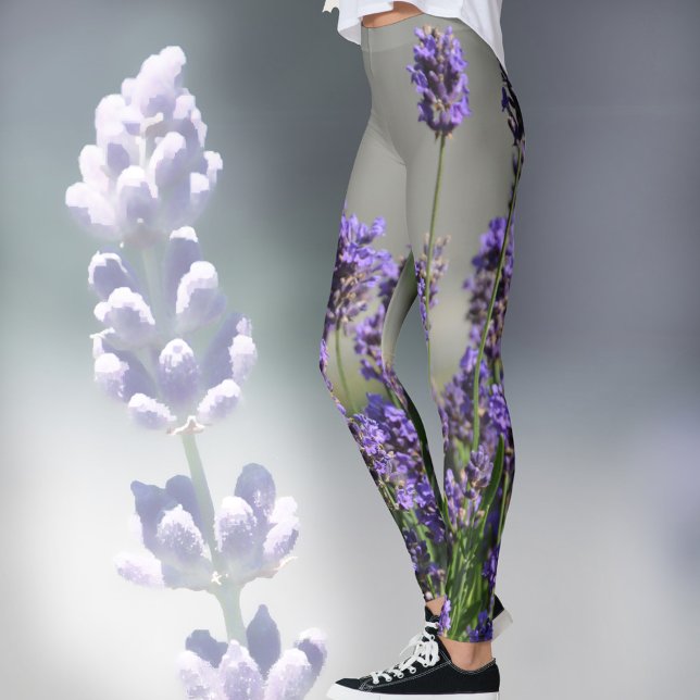 Lavande fleurit Floral Botanical Grey Leggings (Créateur téléchargé)