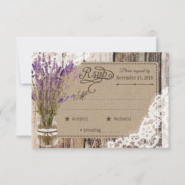 Lavande Fleurs dentelle en bois Rustique carte RSV (Devant)