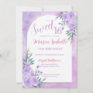 Lavande Floral Sweet 16 Anniversaire Invitation