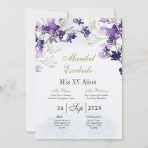 Lavande florale Quinceanera invitation