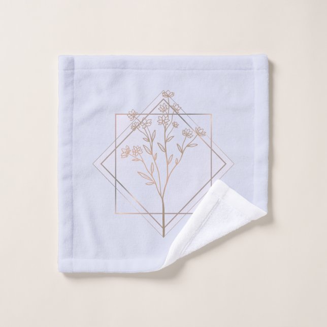 Lavande gris avec design floral doré (Gant de toilette)