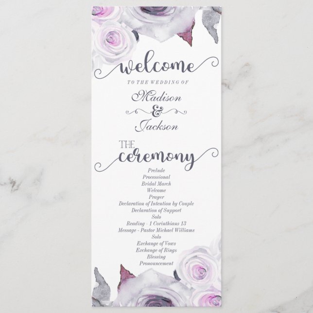 Lavande & Gris Floral Wreath Wedding Programme (Devant)