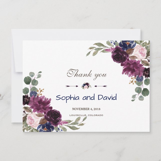 Lavande Marine Bleu Floral Fleur Mariage Merci (Devant)