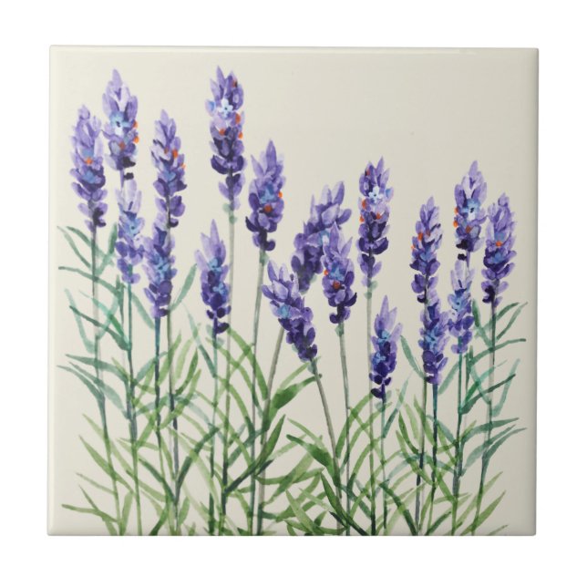 Lavande peinte avec aquarelles carreaux céramiques (Devant)