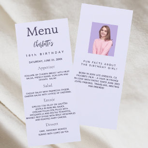 Lavande photo fun faits carte de menu d'anniversai