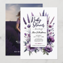 Lavande Purple Baby shower Floral Invitation