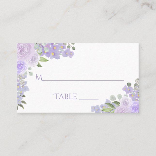 Lavande Purple Floral Élégant Mariage Carte d'Esco (Devant)