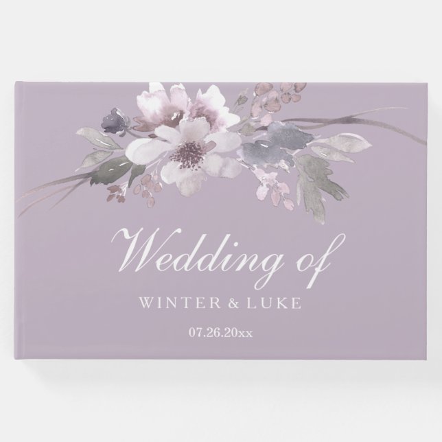 Lavande Purple Floral Élégant Mariage Livre d'or (Devant)