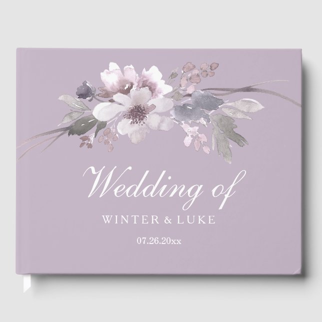 Lavande Purple Floral Élégant Mariage Livre d'or (Recto)