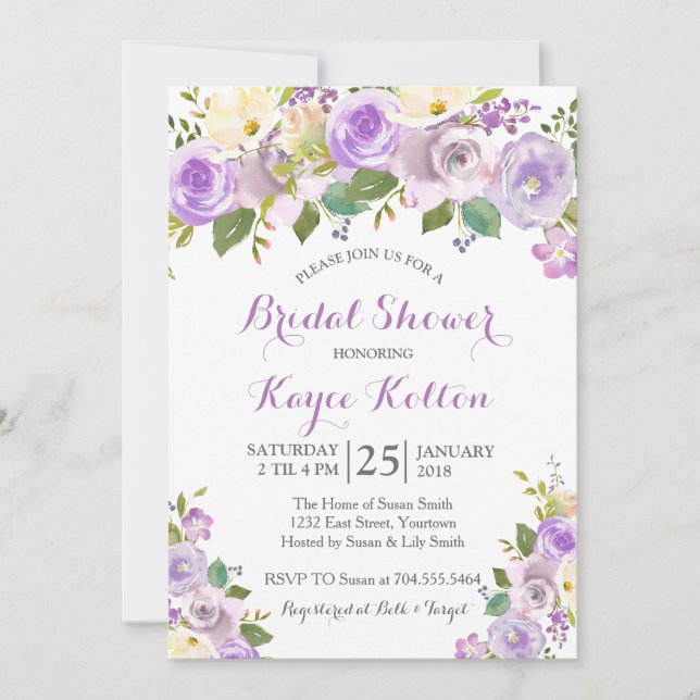 Lavande Purple invitation de douche nuptiale (Devant)