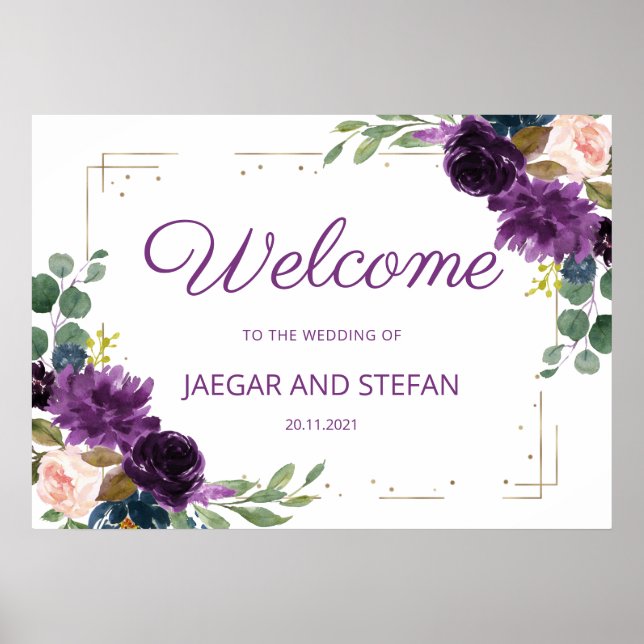 Lavande romantique Bleu Floral Mariage Affiche de  (Devant)