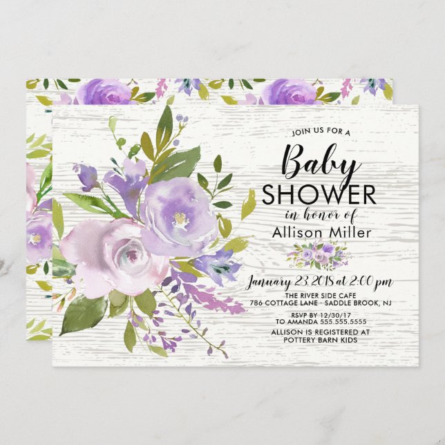 Lavande Rustique Floral BÉBÉ Douche Invitations (Devant / Derrière)