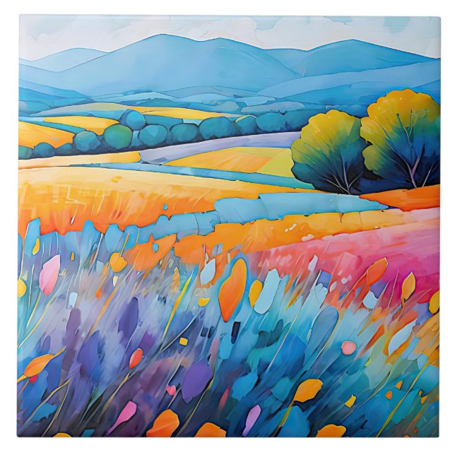 "Lavande Serenité" weite Landschaft Provence Fliese (Vorderseite)
