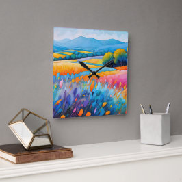 "Lavande Serenité" weite Landschaft Provence Quadratische Wanduhr