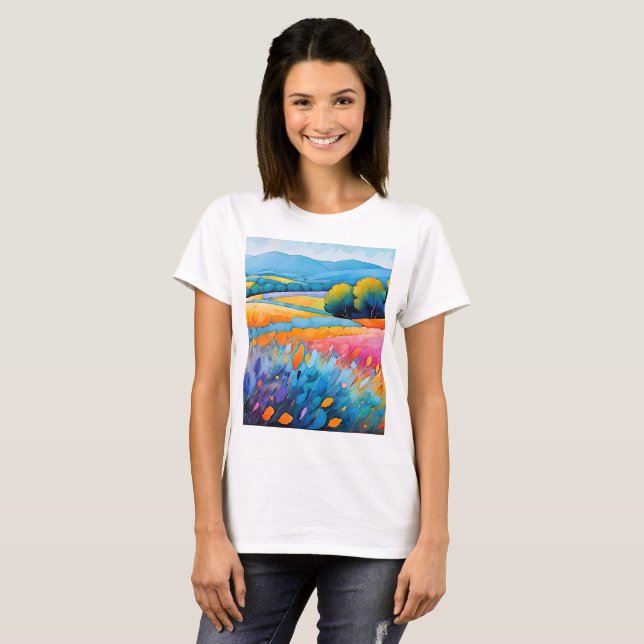 "Lavande Serenité" weite Landschaft Provence T-Shirt (Vorne ganz)